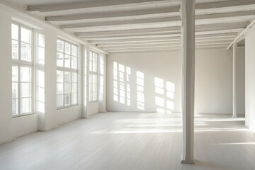 Fototapeta premium Spacious room featuring large windows, soft light casting gentle