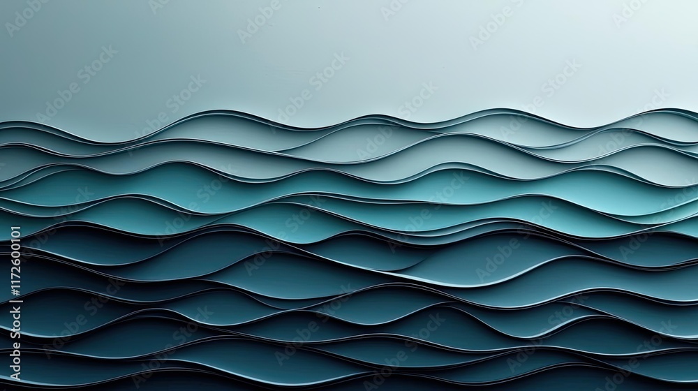Poster Waves abstract background idea. Stylized waves create a fluid sense of motion in tranquil blue tones.