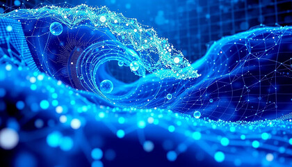 Holographic blue abstract technology data wavy lines, perfect for background use.