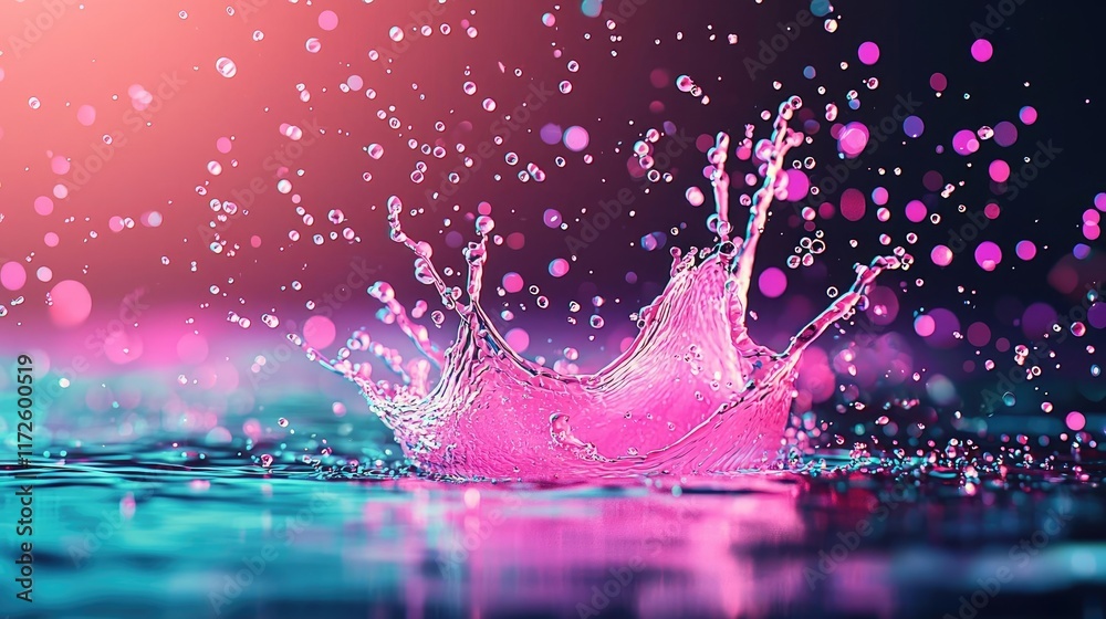 Poster splash abstract background concept. vivid water splash with pink hues, creating energetic and vibran