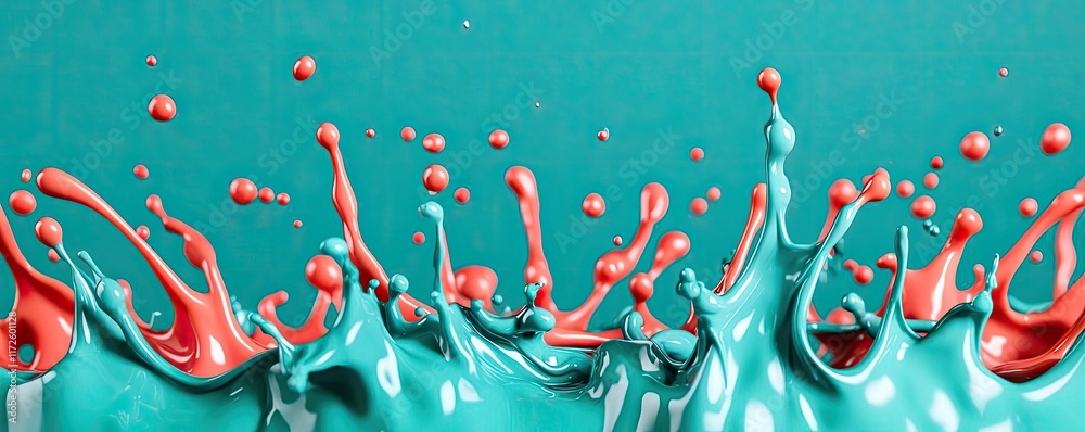 Poster Splash abstract background concept. Vibrant splash of turquoise and coral paint creating dynamic fluid motion in art.