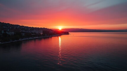 Spectacular Sunset over Coastal Cityscape