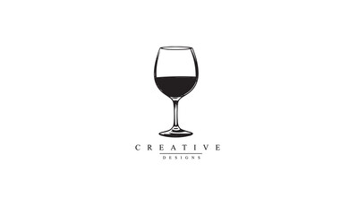 Wineglass Goblet Wine Drink Glass silhouette black logo design white background
