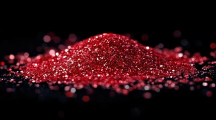 Bright Red Glitter Pile on Black Surface