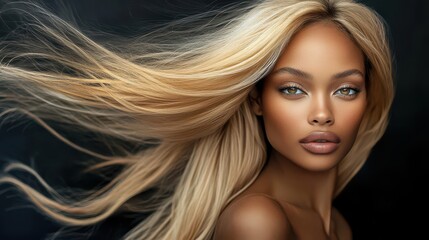Obraz premium Beautiful Model with Flowing Hair in Soft Lighting