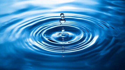 Water droplet impacting surface, creating concentric ripples.