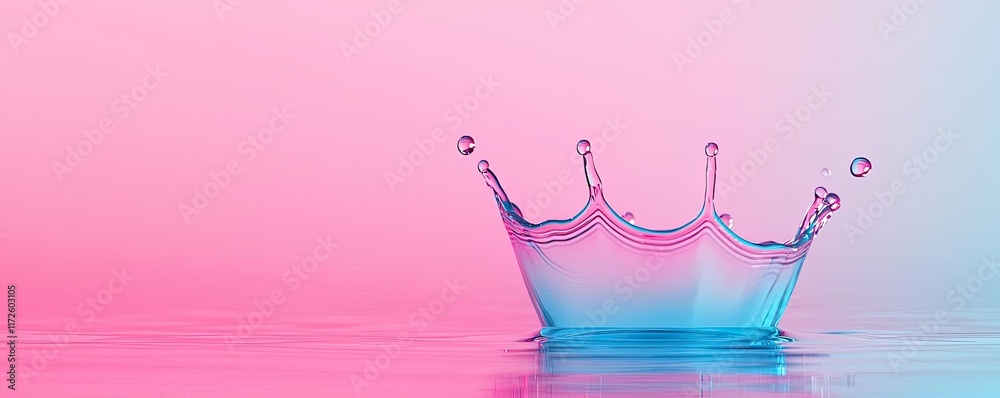 Poster splash abstract background concept. close-up of colorful water splash resembling a crown on a pink b