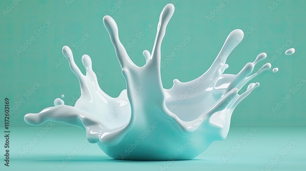Poster splash abstract background concept. a vibrant splash of milk against a mint green background, creati