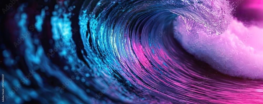 Poster waves abstract background idea. a vibrant ocean wave illuminated by colorful lights, showcasing natu