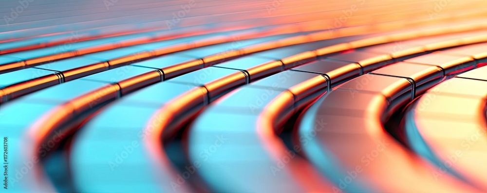 Poster Metallic abstract background concept. Vibrant abstract patterns of colored lines creating depth and perspective.