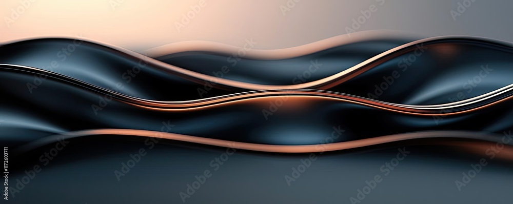 Poster Metallic abstract background concept. Abstract waves of black and copper creating a modern, fluid design for various uses.