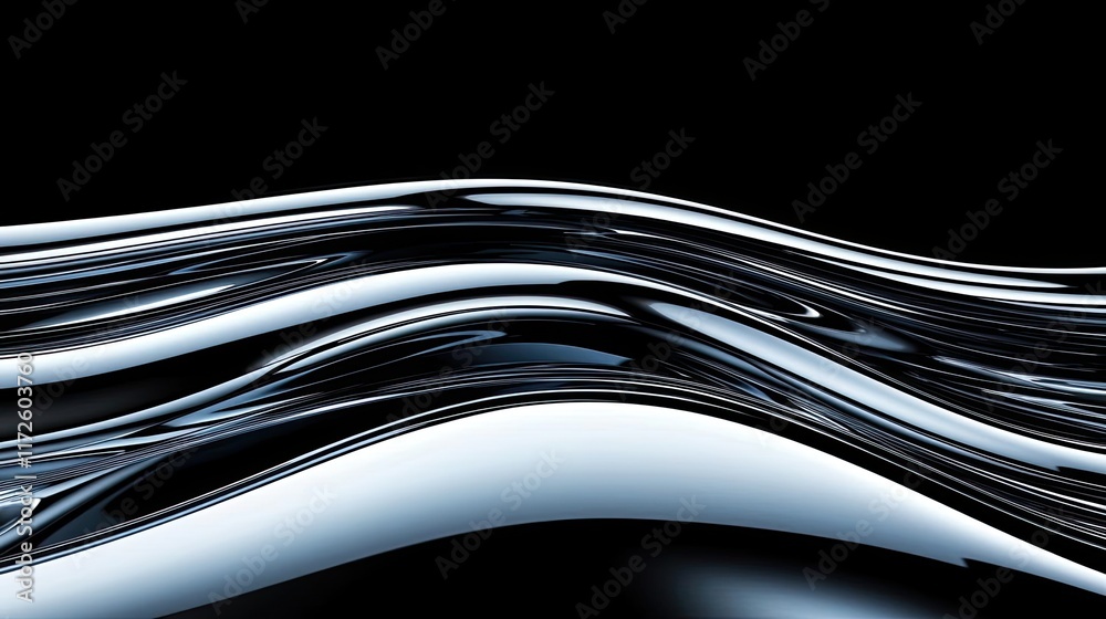 Poster Metallic abstract background concept. Abstract waves of light reflecting on a smooth surface, captivating and modern aesthetic.
