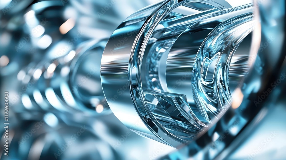 Poster Metallic abstract background concept. Close-up view of abstract glass shapes showcasing intricate reflections and textures.