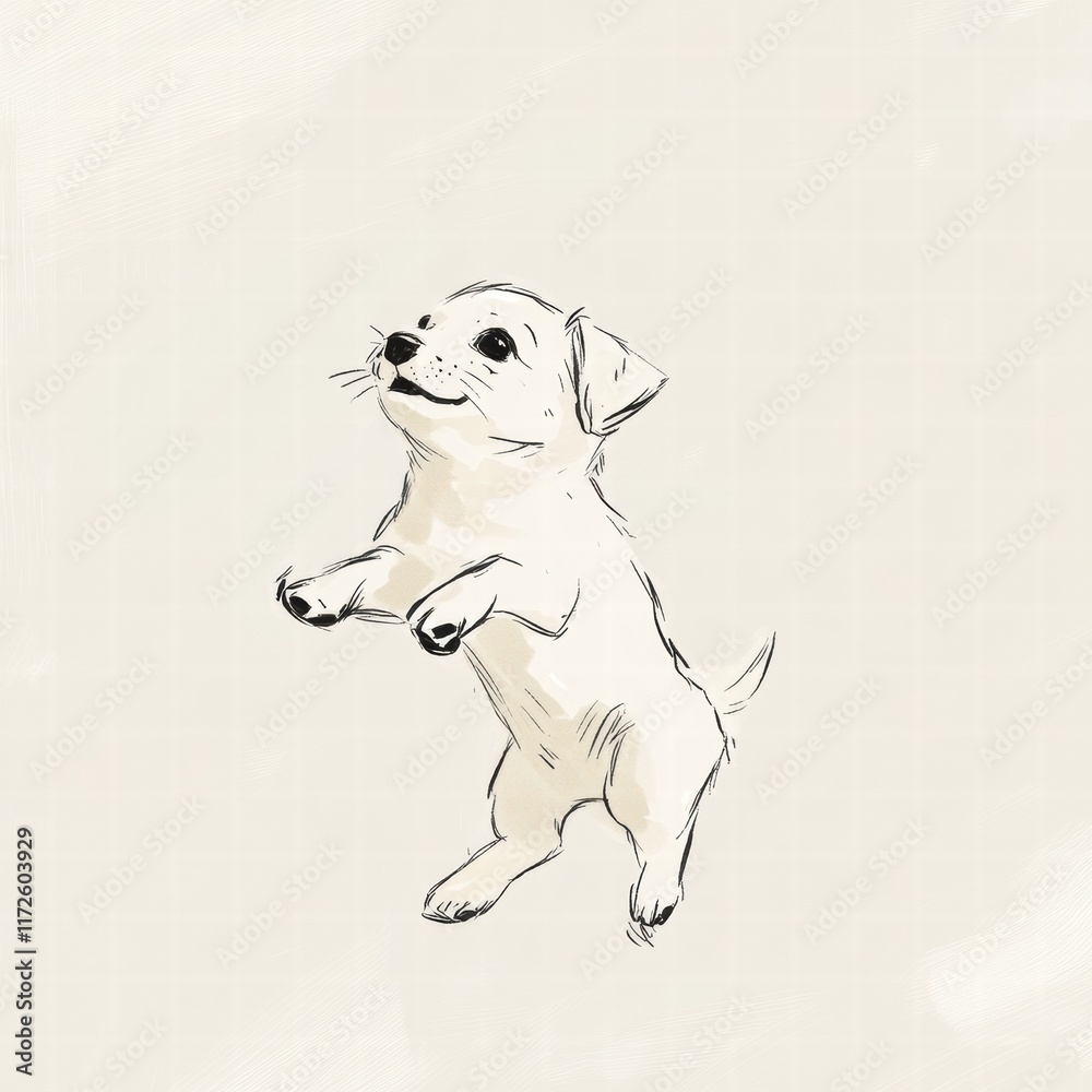 Poster joyful puppy jumping happily with excitement in a light, cheerful setting showcasing its playful nat