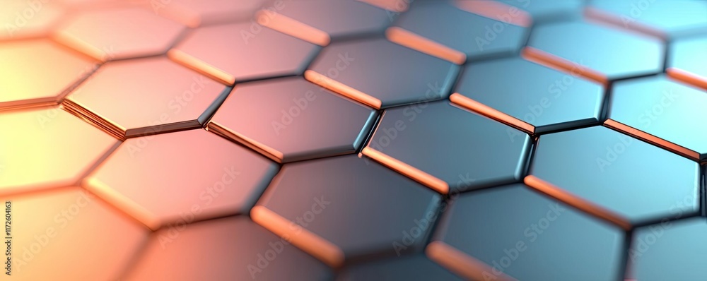 Aufkleber Metallic abstract background concept. Close-up view of a hexagonal pattern with a modern metallic finish and vibrant colors.