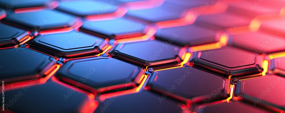Poster Metallic abstract background concept. Abstract representation of a high-tech hexagonal pattern with vivid colors.