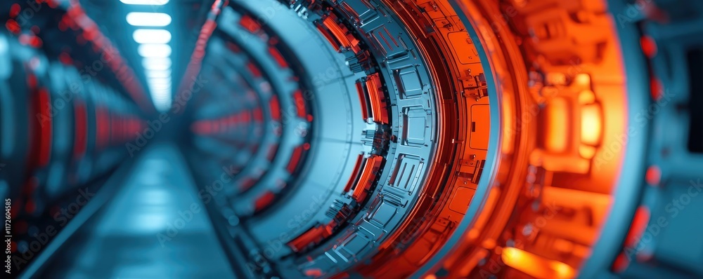 Poster metallic abstract background concept. futuristic tunnel with glowing lights, showcasing advanced tec