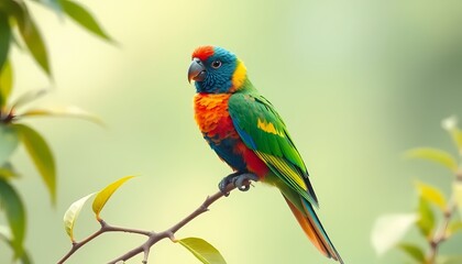 Colorful Parrot Bird on Plant Branch ()