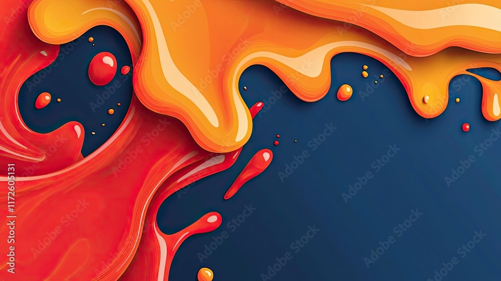 Poster splash abstract background concept. vibrant design with orange and red paint sloshing on a dark back