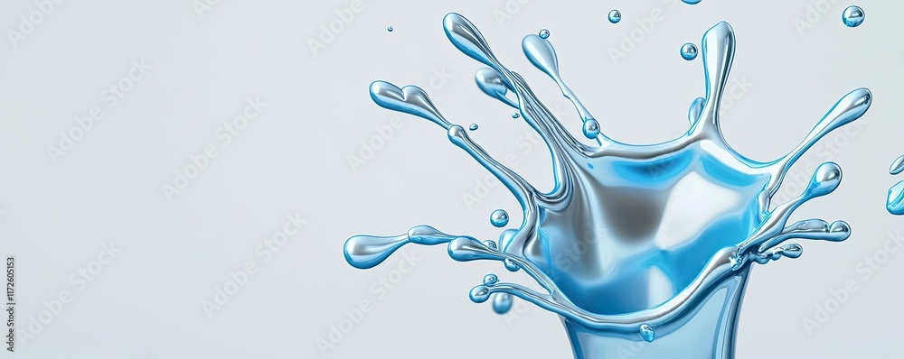 Poster Splash abstract background concept. A vibrant splash of clear water creating dynamic patterns against a light background.