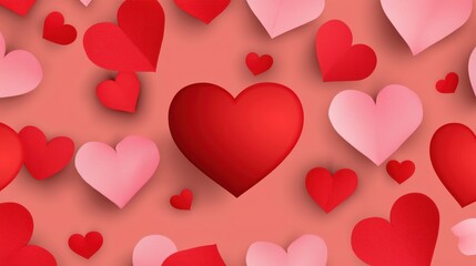 A vibrant arrangement of hearts in various shades of red and pink.