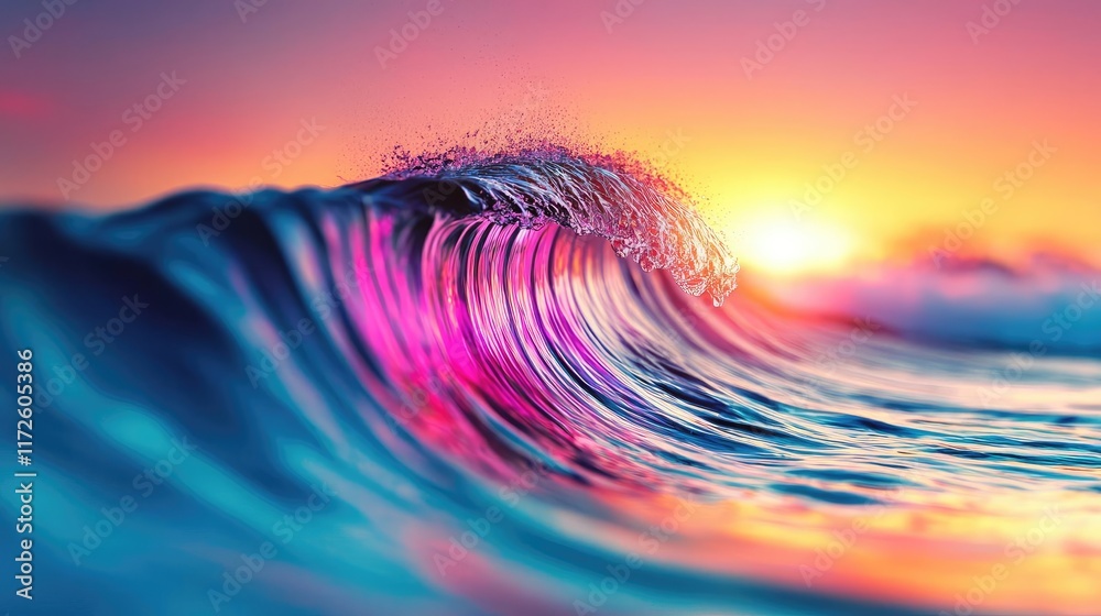 Poster waves abstract background idea. a stunning wave at sunset, showcasing vibrant colors in the ocean an