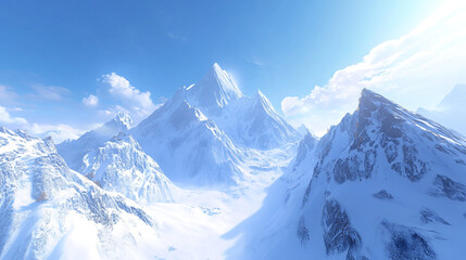 natural snow covered mountain with snow covered frozen surface, Winter season morning snow covered mountains under a clear sky, Beautiful snow covered view of mountains from valley in winter season.