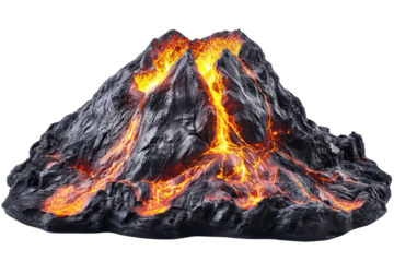 A vivid volcanic mountain spewing bright lava, showcasing rugged textures and dynamic movement.