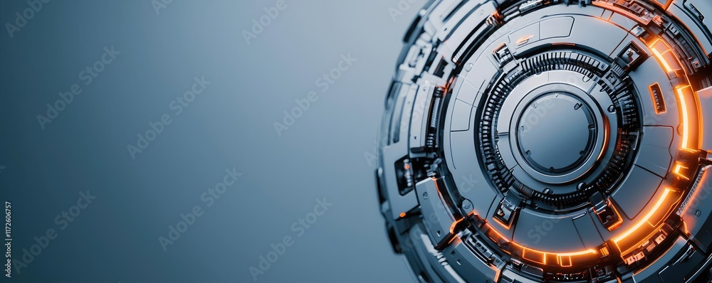 Poster metallic abstract background concept. futuristic technology design featuring a sleek, circular metal