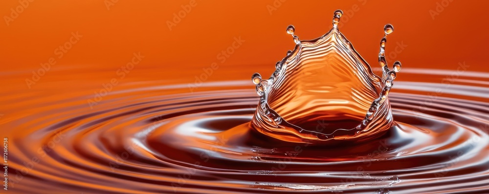 Poster Splash abstract background concept. Dynamic splash of liquid creates captivating patterns in an orange background.