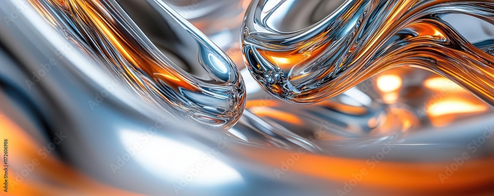 Poster Metallic abstract background concept. Abstract close-up of fluid shapes with reflections and vibrant colors.