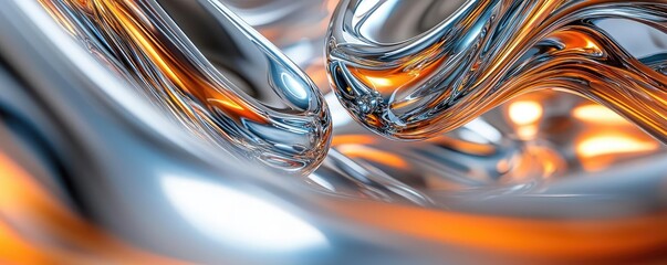 Metallic abstract background concept. Abstract close-up of fluid shapes with reflections and vibrant colors.