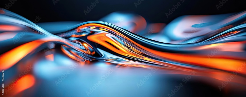 Poster Metallic abstract background concept. Vibrant abstract wave pattern highlighting fluid motion and dynamic color contrasts.