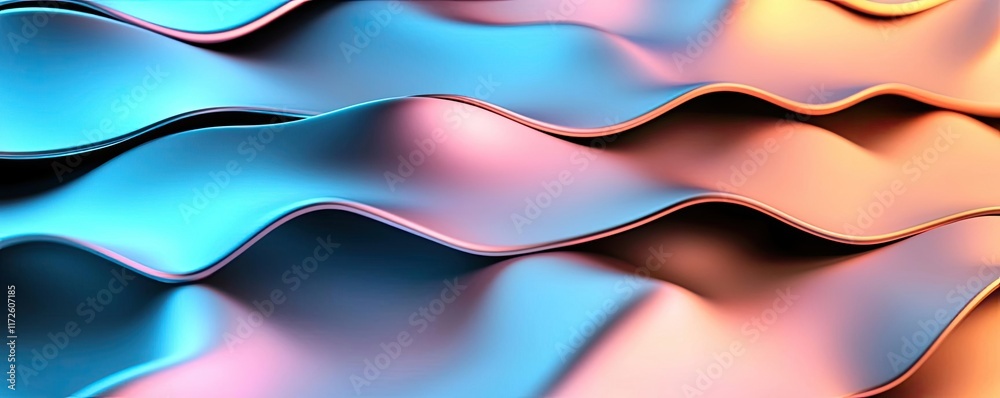 Aufkleber Metallic abstract background concept. Abstract wavy patterns in vibrant blue and orange colors create a mesmerizing visual effect.