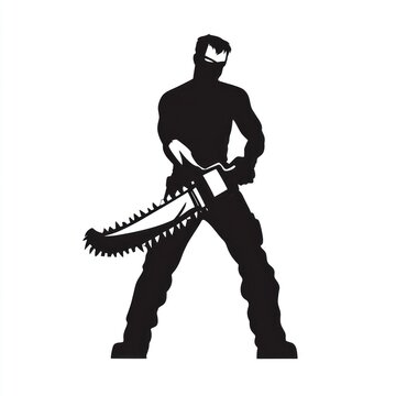black silhouette man holding chainsaw clip art preview