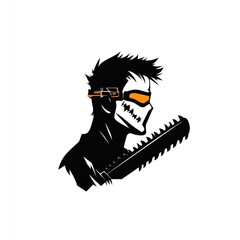 Obraz premium Silhouette Of A Skull Faced Chainsaw Wielding Figure