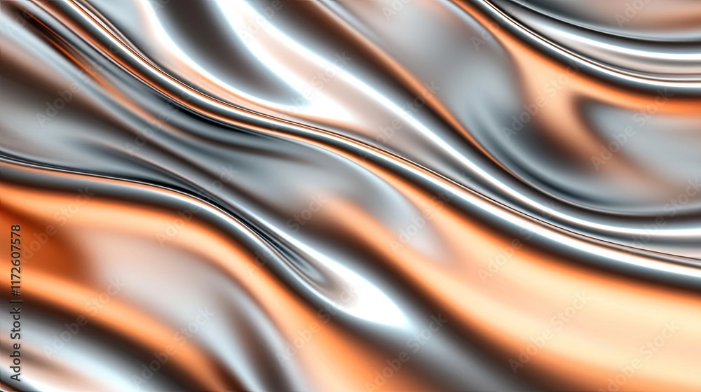 Poster metallic abstract background concept. abstract metallic wave texture in silver and copper colors, sh