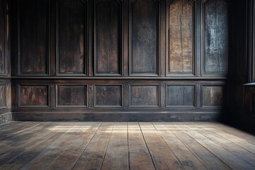 Naklejka premium Vintage Room with Dark Wooden Walls and Floorboards
