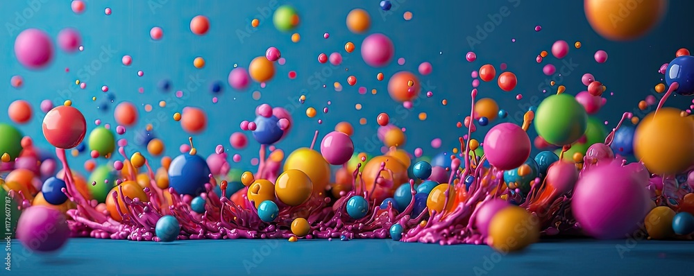 Poster Splash abstract background concept. Colorful abstract spheres create a vibrant dynamic pattern against a bright background.