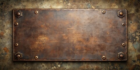 Aged metallic plate with a weathered, rusty black finish on a neutral background, resembling industrial equipment or machinery parts , machinery part, weathered surface