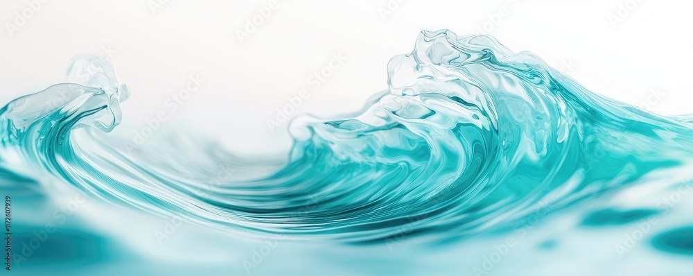 Poster Waves abstract background idea. A close-up view of a gentle turquoise wave curling gracefully in soft light.