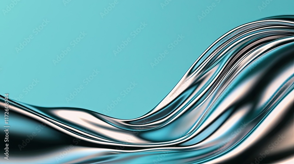 Poster Waves abstract background idea. Abstract waves of silver and turquoise create a modern visual experience.