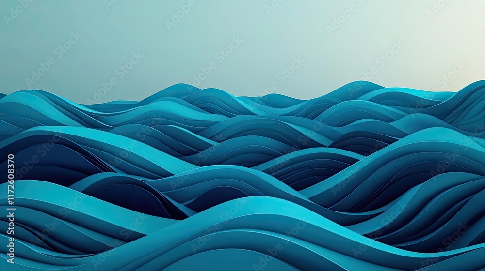 Aufkleber Waves abstract background idea. Abstract ocean waves in shades of blue creating a serene and calming atmosphere.