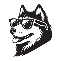 Cool Husky Dog with Sunglasses Silhouette Vector Art