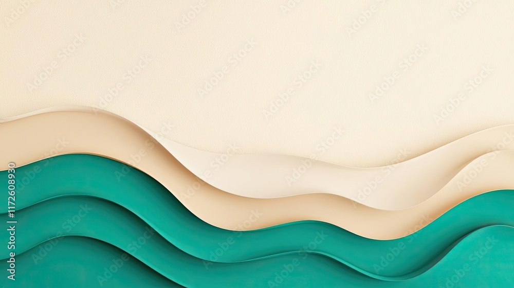 Poster Waves abstract background idea. Abstract wavy layers in teal and beige tones create a modern background design.