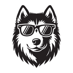 Cool Silhouette Illustration of Husky Dog with Sunglasses