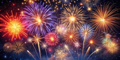Fireworks exploding in the sky with sparks flying in all directions amidst a dark background