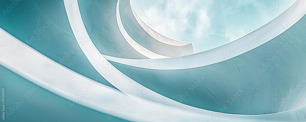Poster Waves abstract background idea. Abstract architectural design with curves and light creating a serene atmosphere.