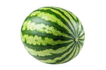A vibrant watermelon with green stripes, showcasing its smooth surface and rounded shape, perfect for summer enjoyment.