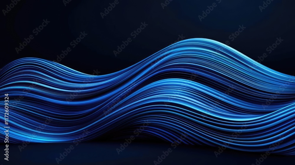 Poster waves abstract background idea. beautiful abstract waves in blue flowing across a dark background, p